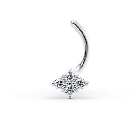 14K White Gold Square Cubic Zirconia Curved Screw Nose Ring, 20 Gauge