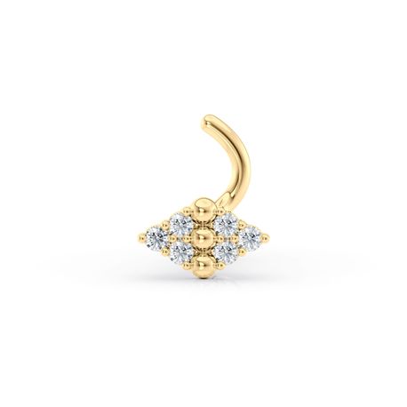 14K Yellow Gold Curved Cubic Zirconia Nose Stud, 20 Gauge