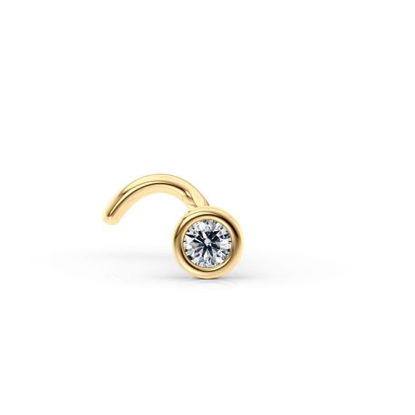 14K Yellow Gold Curved Bezel Set Cubic Zirconia Nose Stud, 20 Gauge