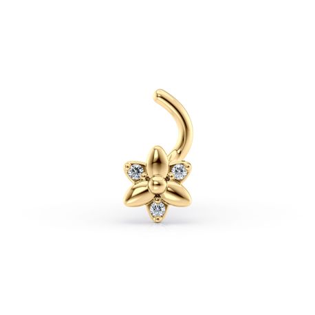 14K Yellow Gold Curved Cubic Zircona Nose Stud, 20 Gauge