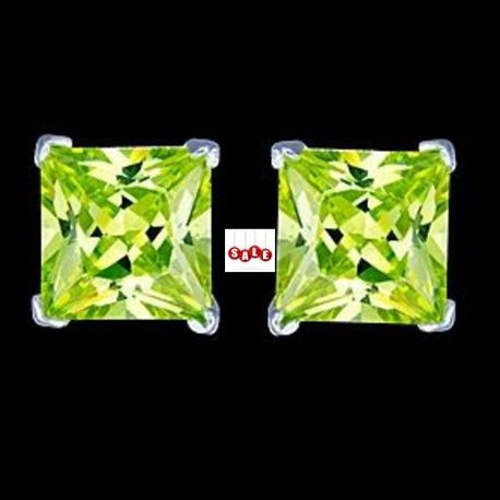 925 Sterling Silver Studs Earrings Green Square Zircon Every Day Jewelry Present 