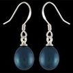 925 Sterling Silver Dangle Earrings Drop Oval Black Pearls Woman Present Lady