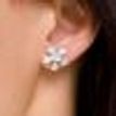 925 Sterling Silver Stud Earrings Blue Zircon Flower Woman Present Lady Jewelry
