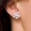 925 Sterling Silver Stud Earrings Blue Zircon Flower Woman Present Lady Jewelry