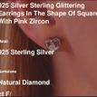 925 Sterling Silver Studs Earrings Green Square Zircon Every Day Jewelry Presen 