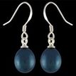 925 Sterling Silver Dangle Earrings Drop Oval Black Pearls Woman Present Lady