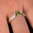 925 Sterling Silver Solitaire Ring Rectangle Green Zircon Woman Gift Jewelry