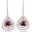 Diamond Drop Earrings Double Halo Rose Cut 3.98 TCW Brown Trillion Cut 14K Gold 