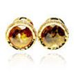Rose Cut Diamond Halo Earrings Fancy Yellowish Orange 14K Yellow Gold 2.76 TCW
