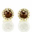 Rose-Cut Diamond Halo Earrings Round Fancy Orangy Brown 14K Yellow Gold 1.06 TCW 