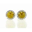 Rose-Cut Diamond Halo Earrings Round Natural Fancy Yellow 14K White Gold 1.32TCW