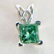 Real Diamond Solitaire Pendant Green Princess 14k White Gold 0.46 Carat 