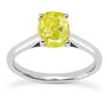 Cushion Shape Diamond Solitaire Ring Fancy Yellow Treated 14K White Gold 1 Carat
