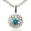 Diamond Halo Pendant Necklace Blue Round 14K White Gold 0.33 TCW 