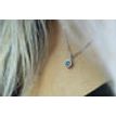 Diamond Halo Pendant Necklace Blue Round 14K White Gold 0.33 TCW 