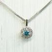Diamond Halo Pendant Necklace Blue Round 14K White Gold 0.33 TCW 