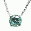 Solitaire Diamond Pendant Necklace 0.91 Carat Fancy Green Round VS2 14K White Gold