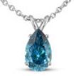 Blue Pear Shape Diamond Solitaire Pendant Necklace 14K White Gold 1 Carat