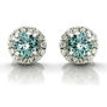 Diamond Halo Earrings Blue Round VS2 14K White Gold 0.93 TCW