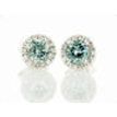 Diamond Halo Earrings Blue Round VS2 14K White Gold 0.93 TCW
