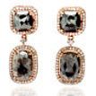 Rose Cut Natural Diamond Drop Halo Earrings Cushion Shape 14K Gold 7.26 TCW