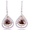 Diamond Drop Earrings Double Halo Rose Cut 3.98 TCW Brown Trillion Cut 14K Gold 