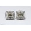 Rose Diamond Double Halo Earrings Fancy Green Cushion 14K White Gold 4.99 TCW