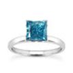 Blue Princess Diamond Solitaire Ring 14K White Gold SI3 2 Carat 