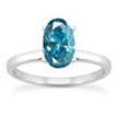 Blue Oval Shape Diamond Solitaire Ring Treated 14K White Gold SI2 1.43 Carat