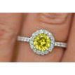 Halo Diamond Engagement Ring Round Treated Fancy Yellow 1.41 TCW 14K White Gold