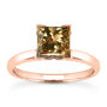 1 Carat Princess Diamond Solitaire Ring Fancy Brown Treated 14K Rose Gold SI1