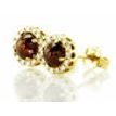 Rose-Cut Diamond Halo Earrings Round Fancy Orangy Brown 14K Yellow Gold 1.06 TCW 