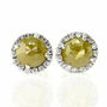Diamond Halo Earrings Fancy Yellow Rose-Cut Round 1.92 TCW 14K White Gold