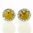 Rose-Cut Diamond Halo Earrings Round Natural Fancy Yellow 14K White Gold 1.32TCW