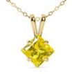 Yellow Diamond Solitaire Pendant Natural Princess Cut 1 Carat Treated 14K SI2