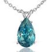 Diamond Solitaire Pendant Blue Pear 14K White Gold SI2 3 Carat
