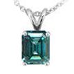 Diamond Solitaire Pendant Emerald Shape Blue Color Treated 14K VS2 1.01 Carat