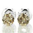 Real Diamond Solitaire Stud Earrings Round Champagne 14k White Gold 1.23 TCW