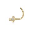20 Gauge 14K Yellow Gold White Cubic Zirconia Cross Curved Screw Nose Ring