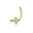 20 Gauge 14K Yellow Gold White Cubic Zirconia Cross Curved Screw Nose Ring