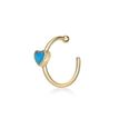 Women's 3.3 MM Blue Enamel Heart Open Hoop Nose Ring, 14K Yellow Gold, 8 MM Diameter, 20 Gauge  | Lavari Jewelers
