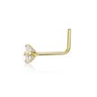 Women's L-Shape Stud Nose Ring, 14K Yellow Gold, 3 MM Cubic Zirconia, 20 Gauge | Lavari Jewelers
