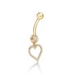 Women's Heart Belly Ring, 10K Yellow Gold, Cubic Zirconia, 16 Gauge, 12 MM | Lavari Jewelers