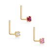 Women's 22 Gauge 14K Yellow Gold 2MM Cubic Zirconia Nose Ring Set | Lavari Jewelers