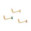 Women's Cubic Zirconia Curve Nose Ring Set, 14K Yellow Gold, 2 MM Blue Pink White Cubic Zirconia, 22 Gauge | Lavari Jewelers