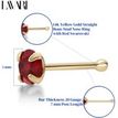 14K Yellow Gold 3 MM Red Swarovski Straight Bone Stud Nose Ring, 20 Gauge