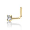 14K Yellow Gold Nose Ring L-Shaped 3 MM Cubic Zirconia Nose Ring, 22 Gauge