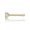 14K Yellow Gold Straight Bone 3 MM Cubic Zirconia Nose Ring Stud, 20 Gauge