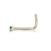 14K Yellow Gold Curved Stud 2 MM Blue Cubic Zirconia Nose Ring, 20 Gauge
