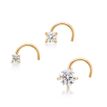 14K Yellow Gold Curved Stud 1.5MM, 2MM, 2.5MM Cubic Zirconia Nose Ring Set, 22 Gauge